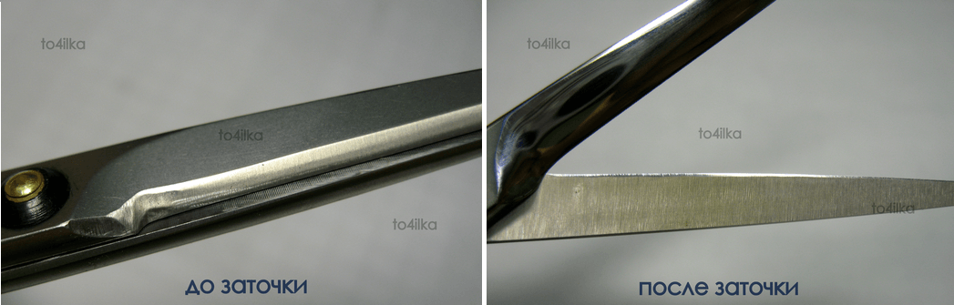фото и после заточки филировочных ножниц